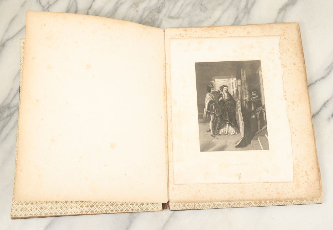 Lot 091 - Antique Portfolio With Mother Of Pearl Accents On Cover Containing 13 Antique Engravings Of Beautiful Women In Various Scenes