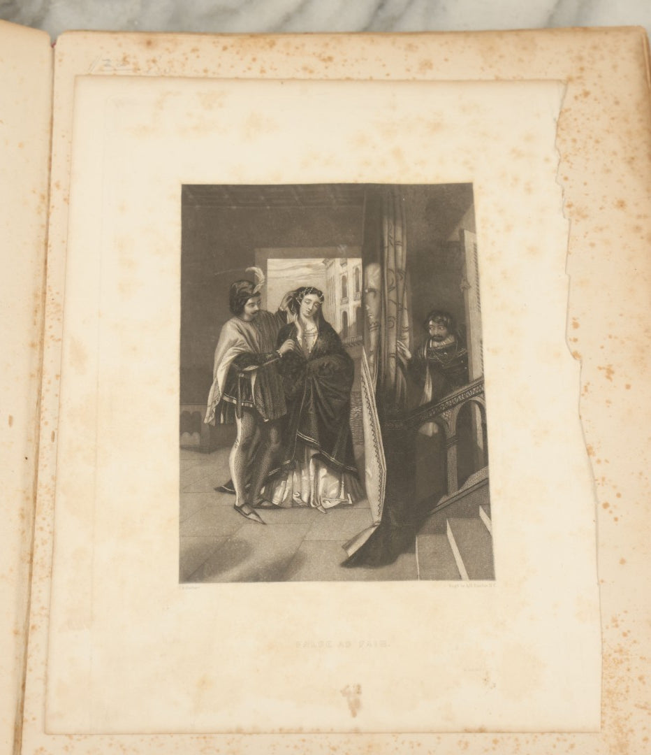 Lot 091 - Antique Portfolio With Mother Of Pearl Accents On Cover Containing 13 Antique Engravings Of Beautiful Women In Various Scenes