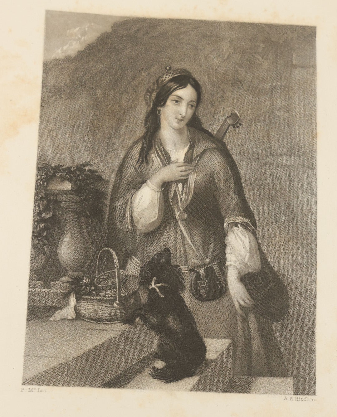 Lot 091 - Antique Portfolio With Mother Of Pearl Accents On Cover Containing 13 Antique Engravings Of Beautiful Women In Various Scenes