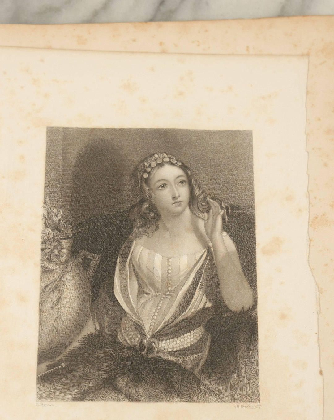 Lot 091 - Antique Portfolio With Mother Of Pearl Accents On Cover Containing 13 Antique Engravings Of Beautiful Women In Various Scenes