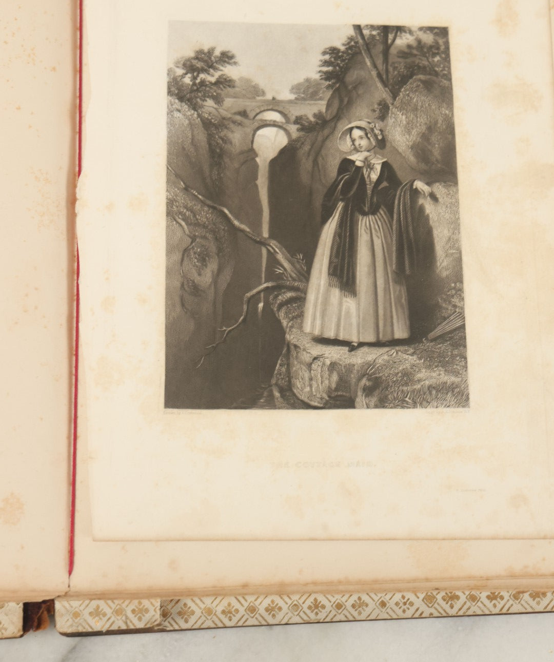 Lot 091 - Antique Portfolio With Mother Of Pearl Accents On Cover Containing 13 Antique Engravings Of Beautiful Women In Various Scenes