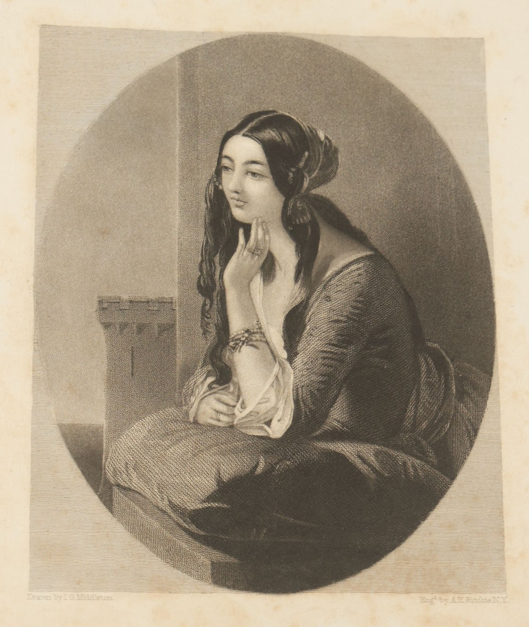 Lot 091 - Antique Portfolio With Mother Of Pearl Accents On Cover Containing 13 Antique Engravings Of Beautiful Women In Various Scenes