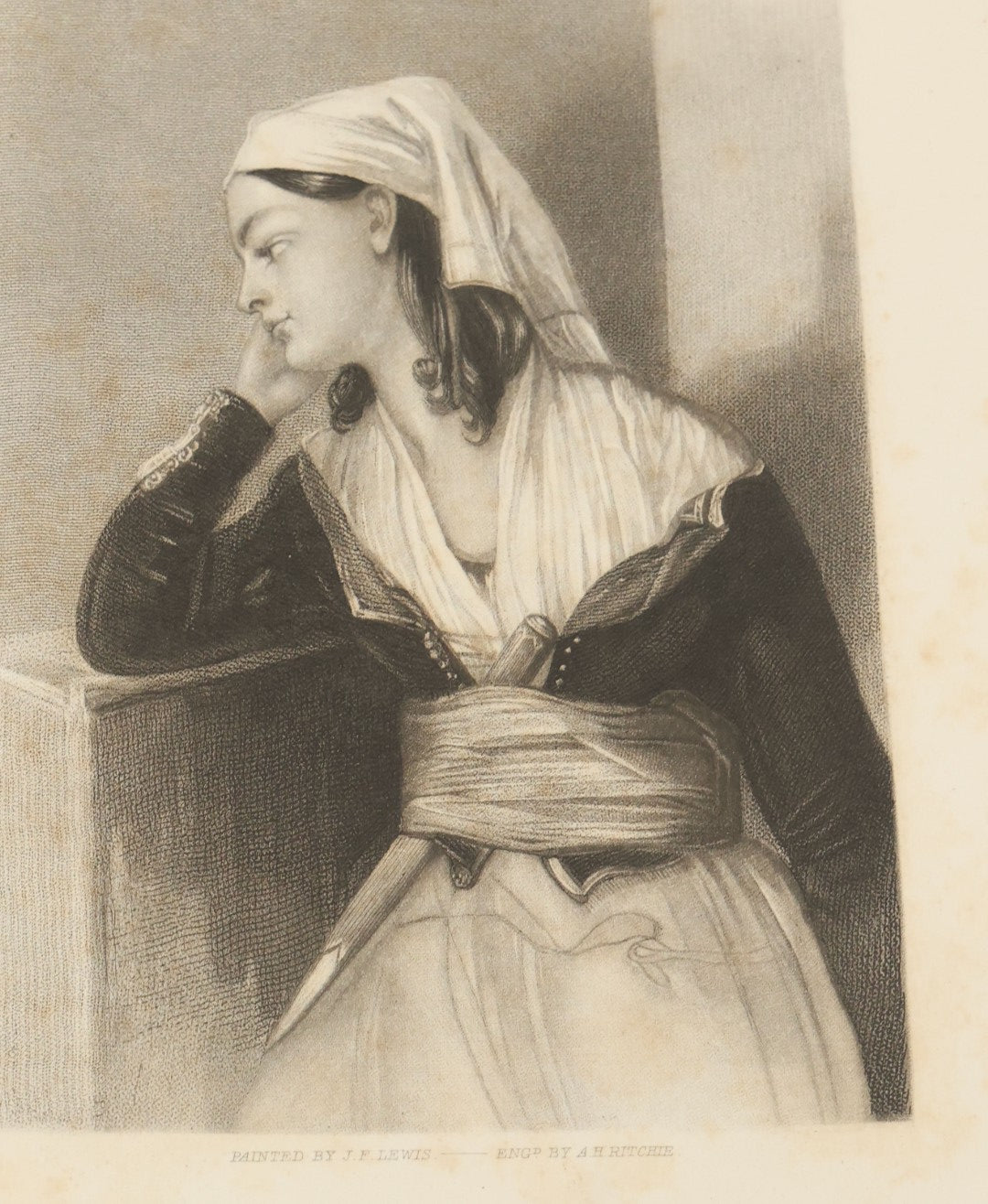 Lot 091 - Antique Portfolio With Mother Of Pearl Accents On Cover Containing 13 Antique Engravings Of Beautiful Women In Various Scenes