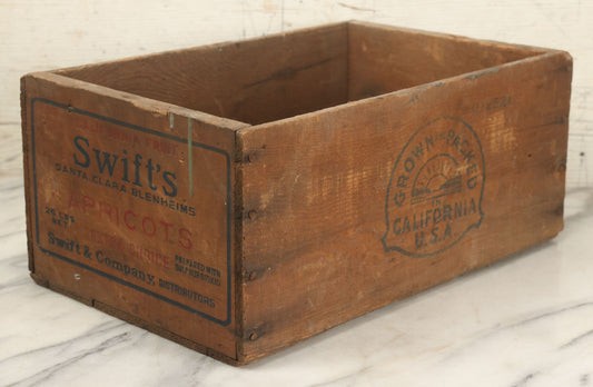 Lot 092 - Vintage Swift's Santa Clara Apricots Crate, Grown And Packed In California, With Advertising On Three Sides, 25 Lbs Net Weight, Note Wear, Paint