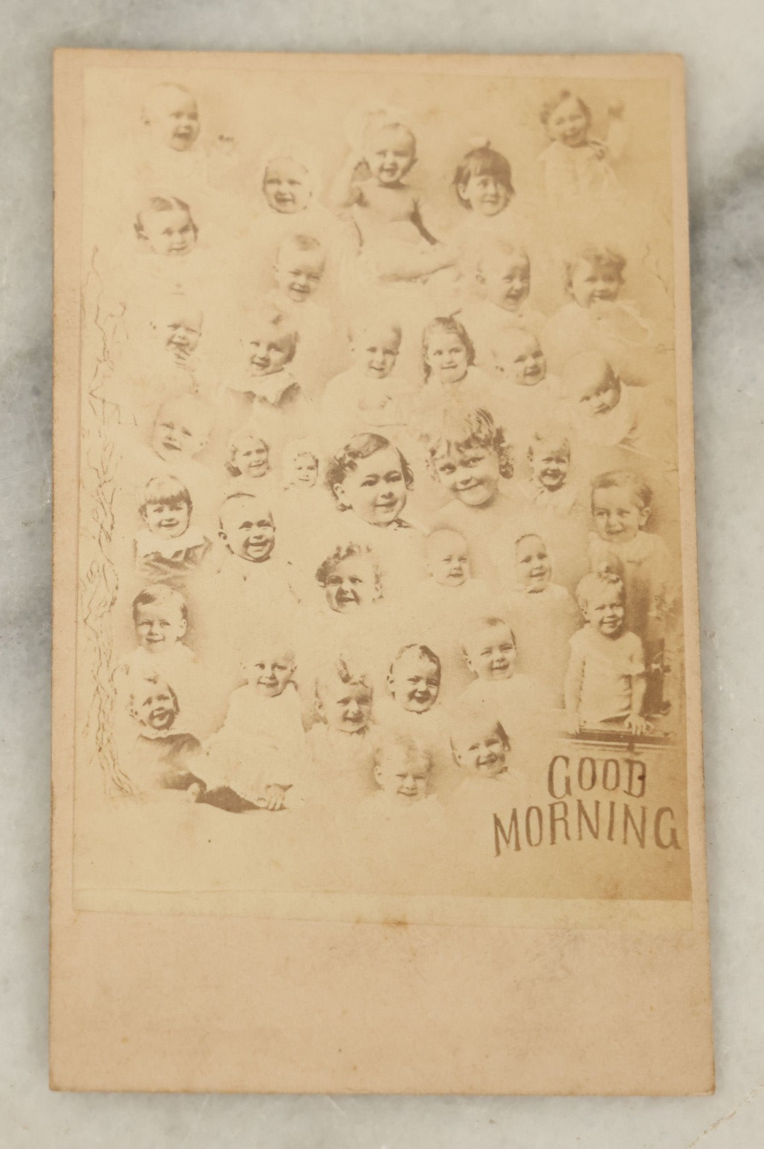 Lot 095 - Pair Of Antique Illustrated Carte De Visite C.D.V. Album Filler Cards With Babies, "Good Night" And "Good Morning," After Joshua Smith, Circa 1880