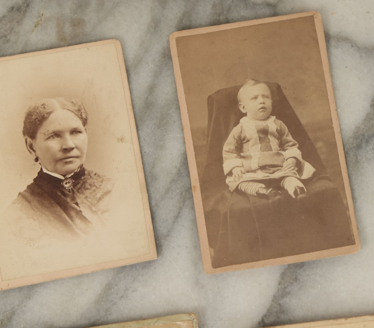 Lot 099 - Grouping Of Antique 15 Carte De Visite C.D.V. Photographs Of Men, Women, And Children, Including Woman With Cross, Man With Large Mustached, Seated Child, And Others