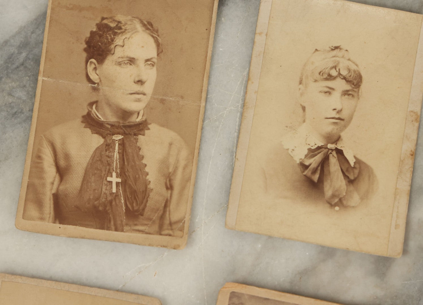 Lot 099 - Grouping Of Antique 15 Carte De Visite C.D.V. Photographs Of Men, Women, And Children, Including Woman With Cross, Man With Large Mustached, Seated Child, And Others