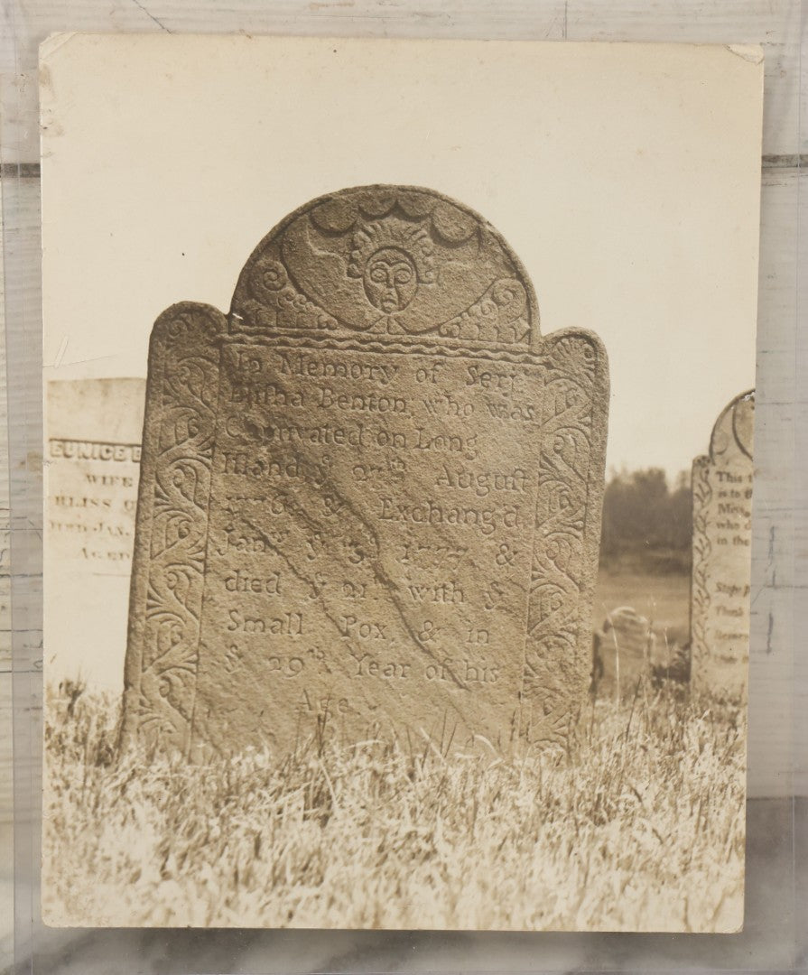 Lot 108 - Vintage 8" x 10" Glossy Photograph Of The Grave Of Sergeant Elisha Benton, Died 1777, Tolland Connecticut