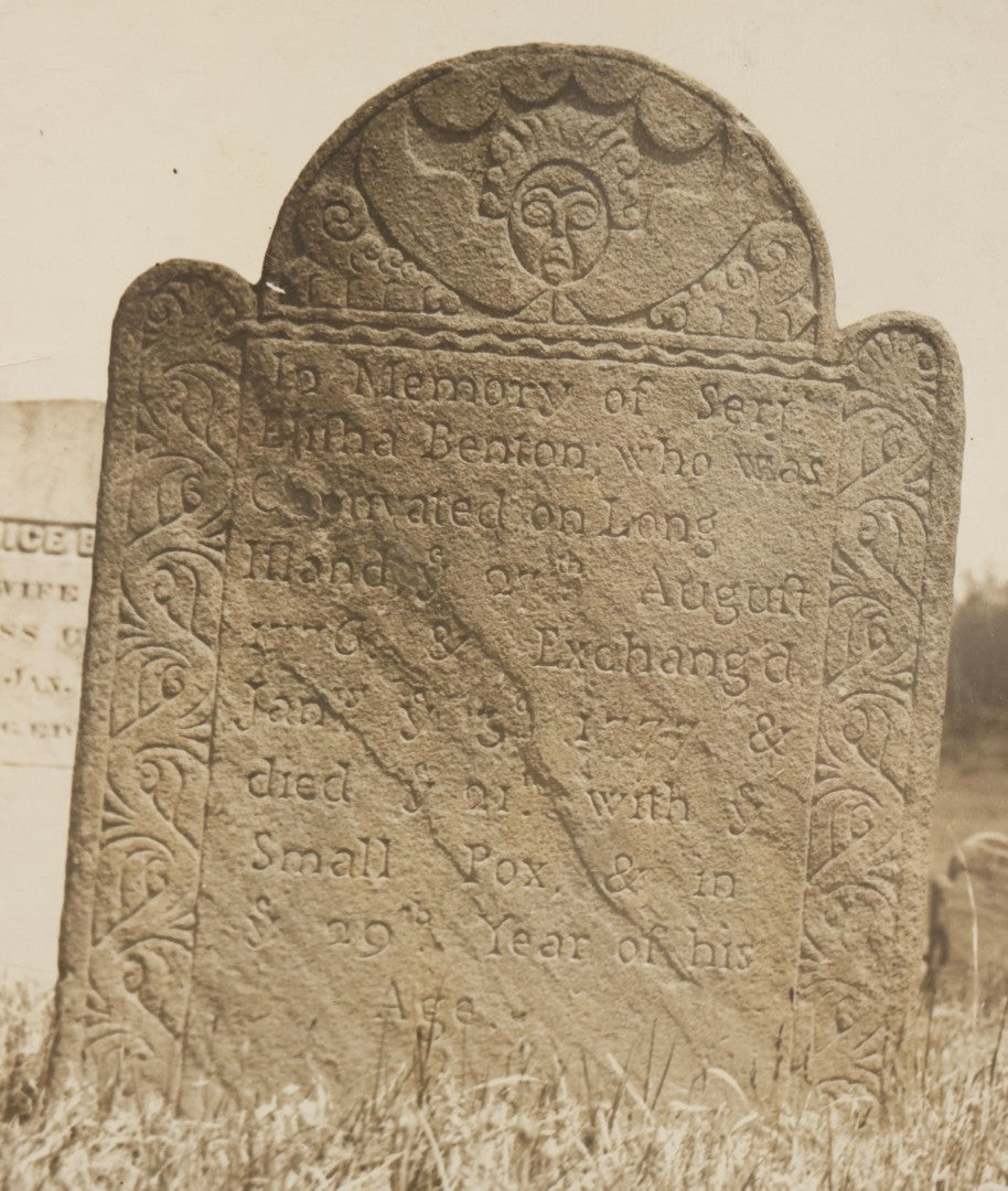 Lot 108 - Vintage 8" x 10" Glossy Photograph Of The Grave Of Sergeant Elisha Benton, Died 1777, Tolland Connecticut