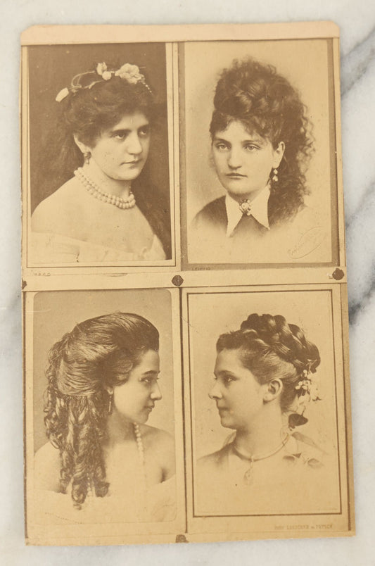 Lot 112 - Antique Cabinet Card Sized Card With Four Images Of Beautiful Women, Likely Actresses, With Styled Hair And Jewelry