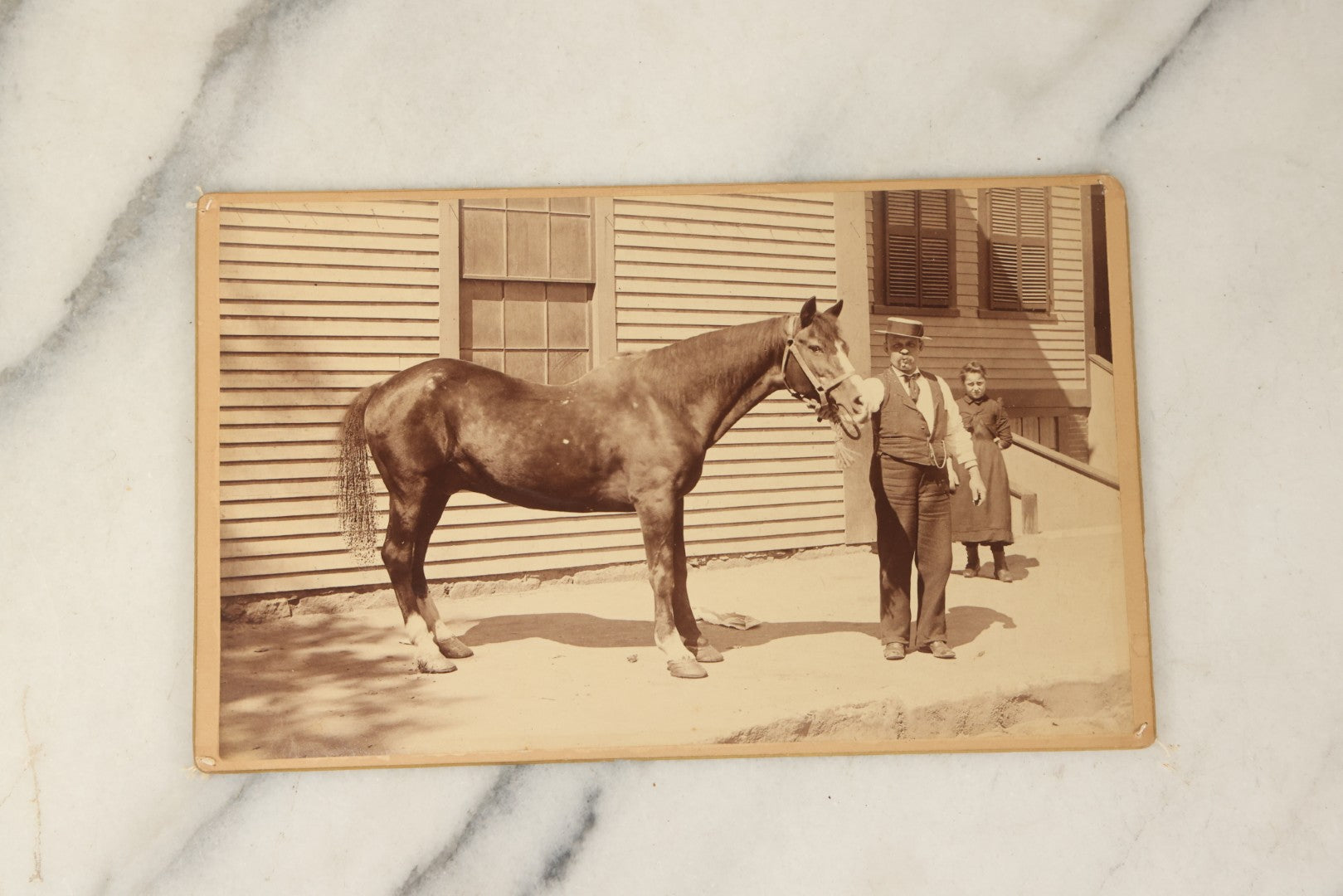 Lot 114 - Grouping Of Four Large Sized Cabinet Card Photographs Of Billy The Horse And His Handler, Ellinwood Photo, Manchester, New Hampshire