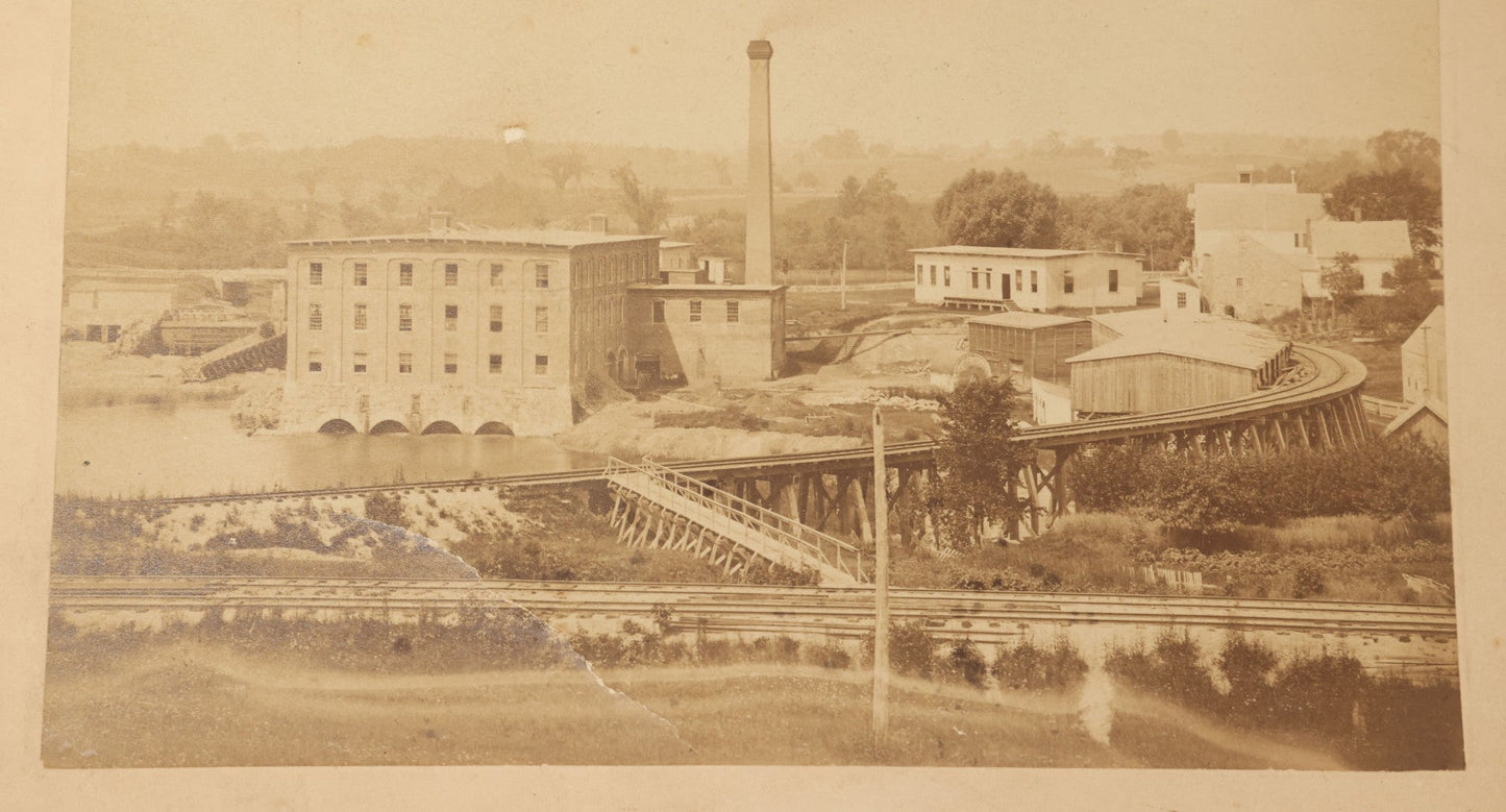 Lot 115 - Antique Boarded Photograph Of A Factory With Train Tracks, Chimney, Back Marked "Everett Coffin" In Pencil, Note States Chimney Removed 1945