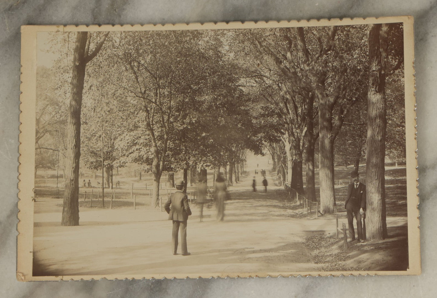 Lot 118 - Grouping Of Four Antique Photographs Including A Large Interior Photo Of People All Dressed In Black, A Cabinet Card Of A Park, Possibly Boston Common, A Child With A Cart, And A Horse Drawn Sleigh
