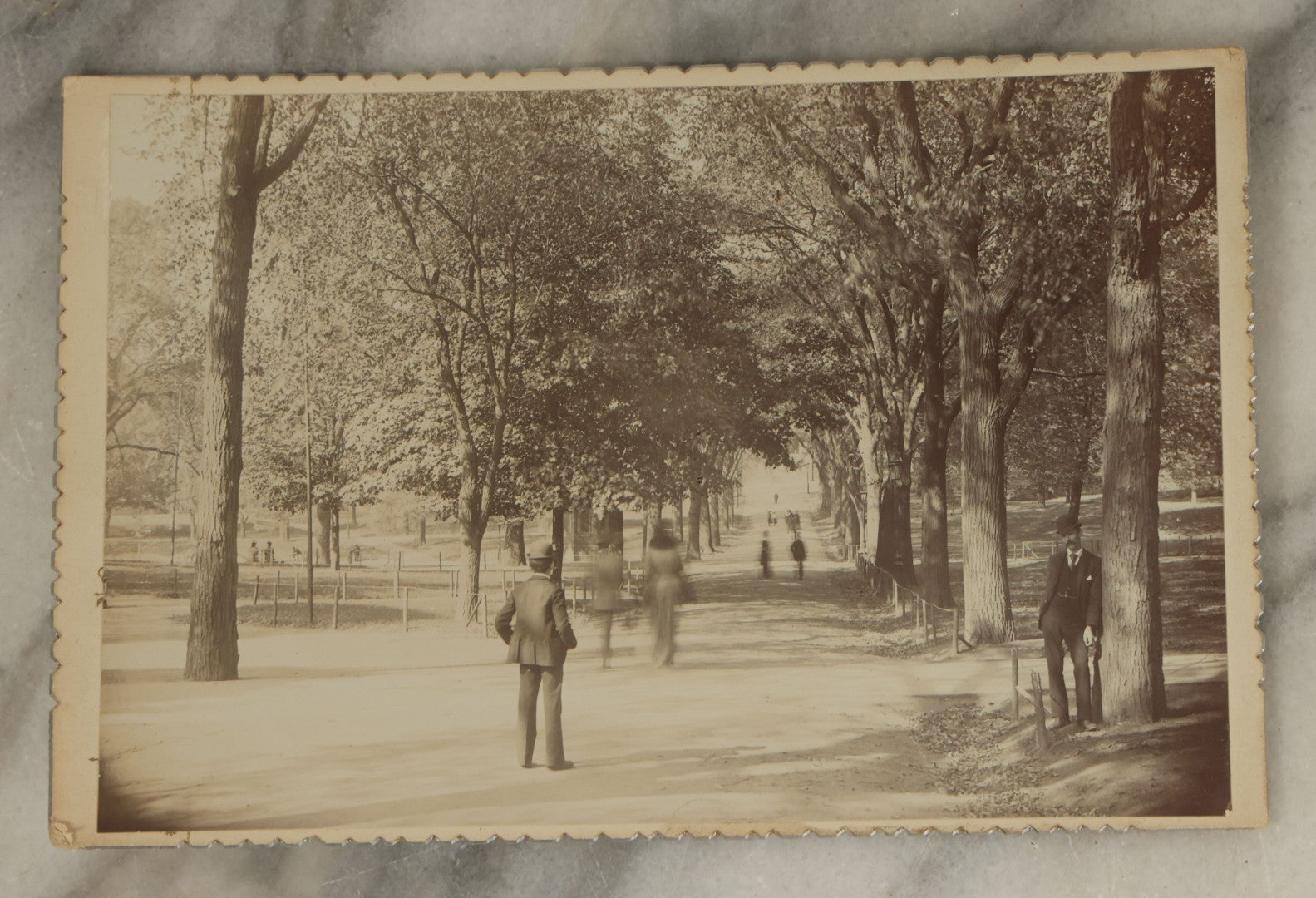 Lot 118 - Grouping Of Four Antique Photographs Including A Large Interior Photo Of People All Dressed In Black, A Cabinet Card Of A Park, Possibly Boston Common, A Child With A Cart, And A Horse Drawn Sleigh