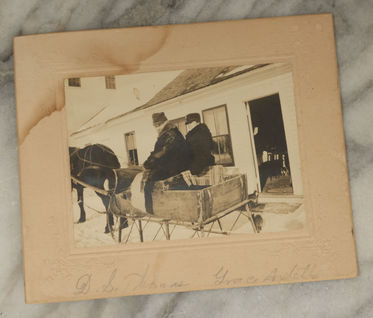 Lot 118 - Grouping Of Four Antique Photographs Including A Large Interior Photo Of People All Dressed In Black, A Cabinet Card Of A Park, Possibly Boston Common, A Child With A Cart, And A Horse Drawn Sleigh