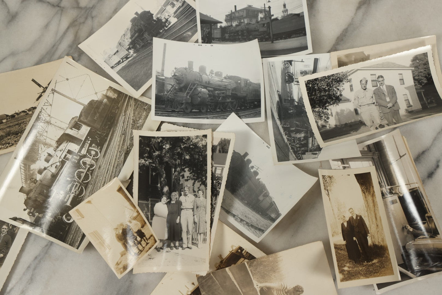 Lot 119 - Grouping Of 15+ Vintage Snapshot Photographs, Mostly Of Railroads, Trains, Locomotives, And Servicemen, Circa 1940 - 1970
