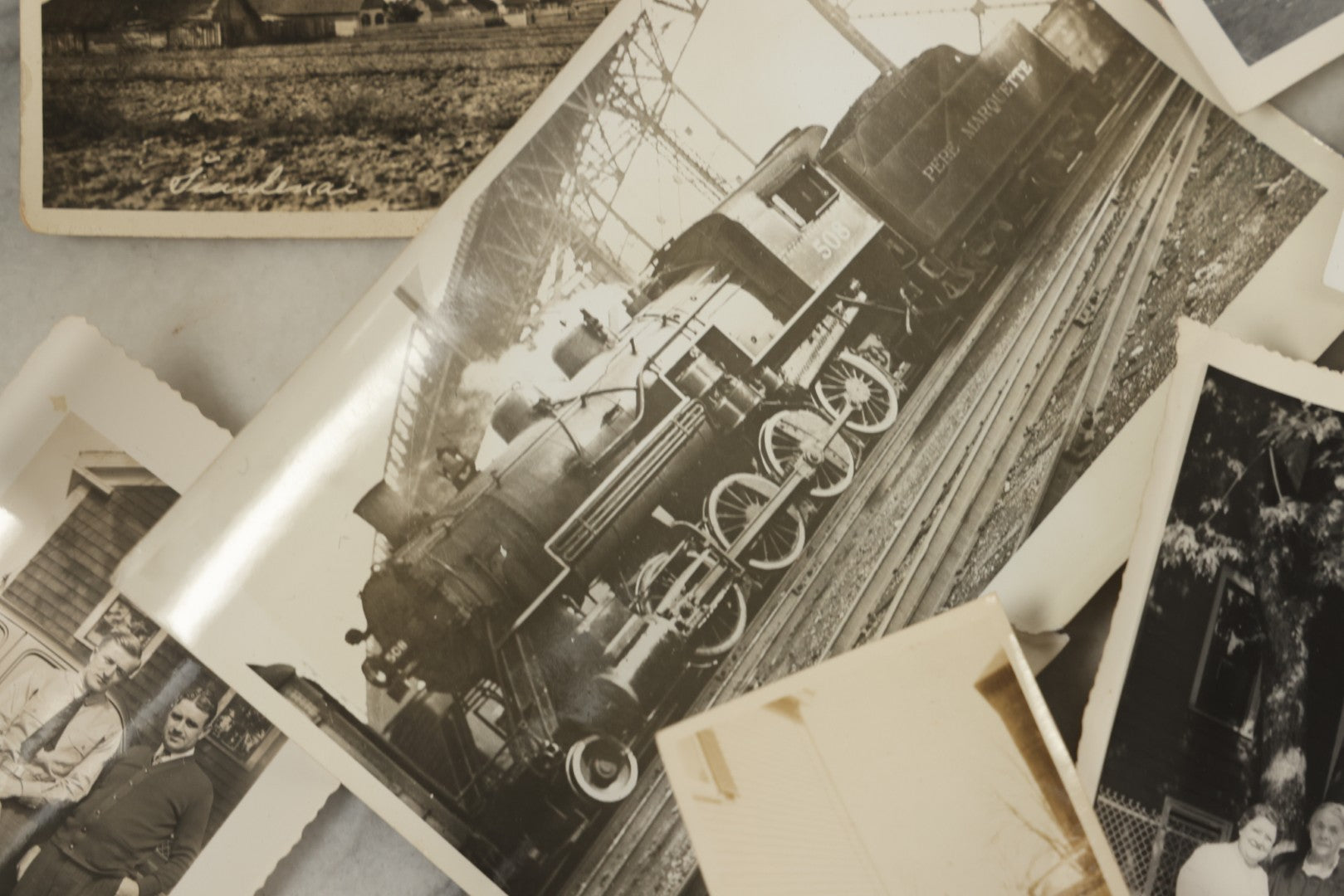 Lot 119 - Grouping Of 15+ Vintage Snapshot Photographs, Mostly Of Railroads, Trains, Locomotives, And Servicemen, Circa 1940 - 1970