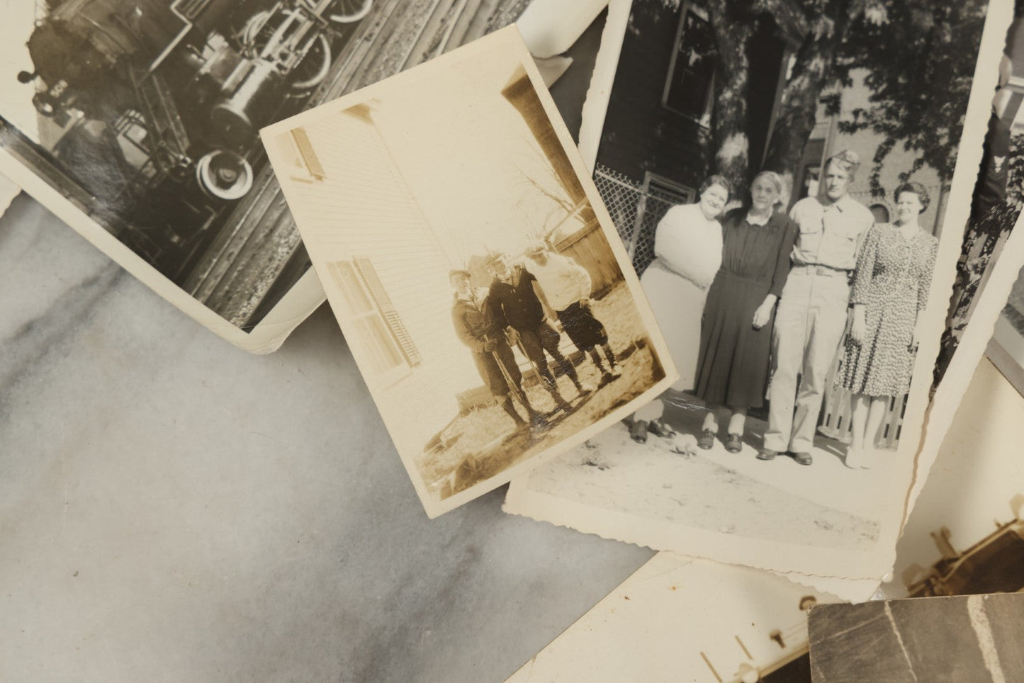 Lot 119 - Grouping Of 15+ Vintage Snapshot Photographs, Mostly Of Railroads, Trains, Locomotives, And Servicemen, Circa 1940 - 1970