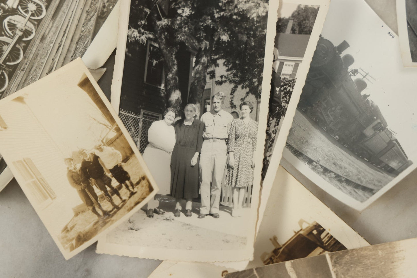 Lot 119 - Grouping Of 15+ Vintage Snapshot Photographs, Mostly Of Railroads, Trains, Locomotives, And Servicemen, Circa 1940 - 1970