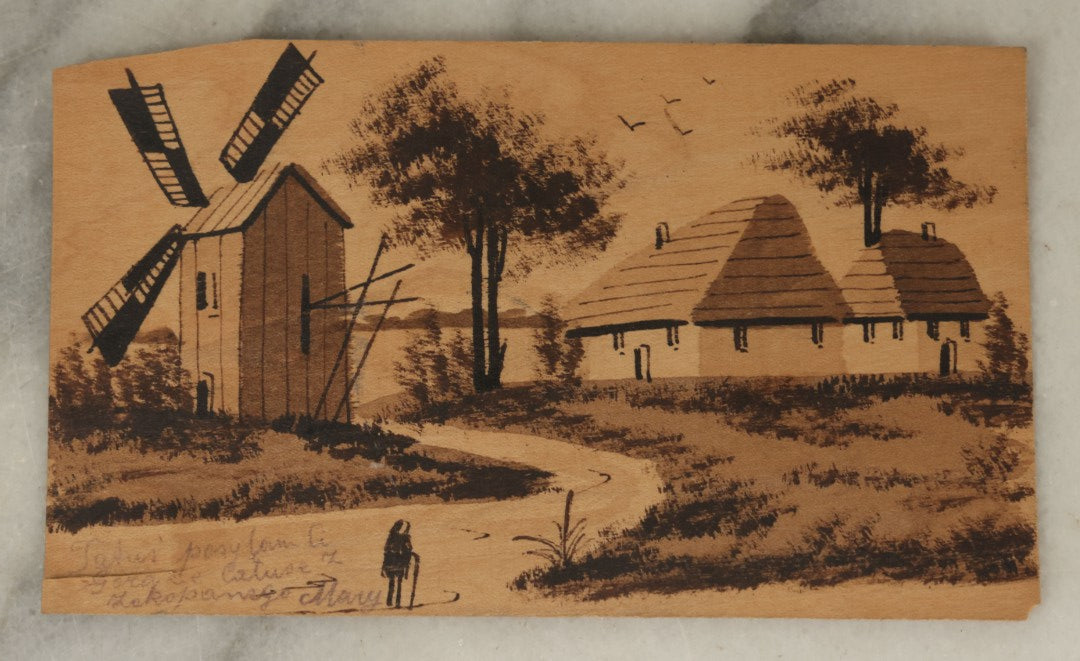 Lot 120 - Grouping Of Six Pieces Of Vintage And Antique Ephemera Including Wooden Postcards, Fair Skies Booklet, Advertising Calendar, And More