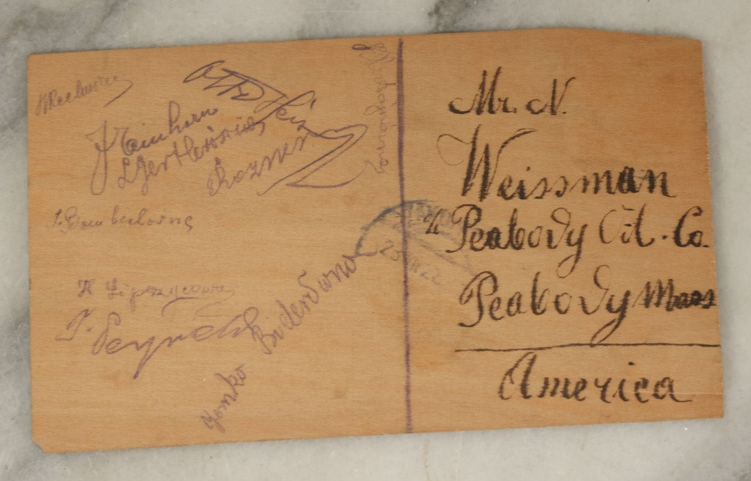 Lot 120 - Grouping Of Six Pieces Of Vintage And Antique Ephemera Including Wooden Postcards, Fair Skies Booklet, Advertising Calendar, And More