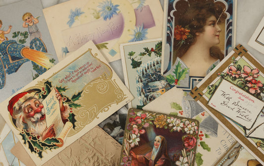 Lot 121 - Grouping Of 15+ Vintage And Antique Postcards, Mostly Holiday And Christmas, Including Santa Card, Card With Whirling Logs, Others