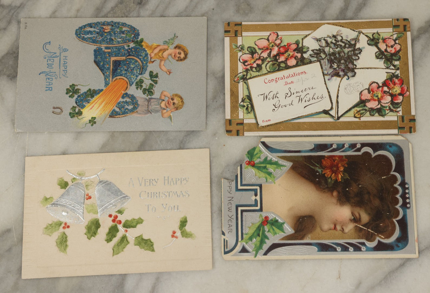 Lot 121 - Grouping Of 15+ Vintage And Antique Postcards, Mostly Holiday And Christmas, Including Santa Card, Card With Whirling Logs, Others