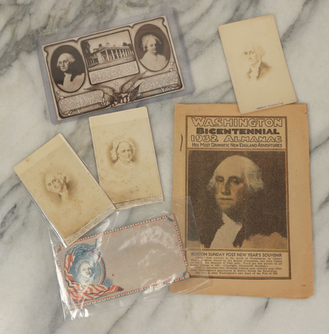 Lot 123 - Grouping Of Six Pieces Of George And Martha Washington Ephemera Including Carte De Visite C.D.V. Album Filler Cards, Postcard, Washington Bicentennial Booklet, And More