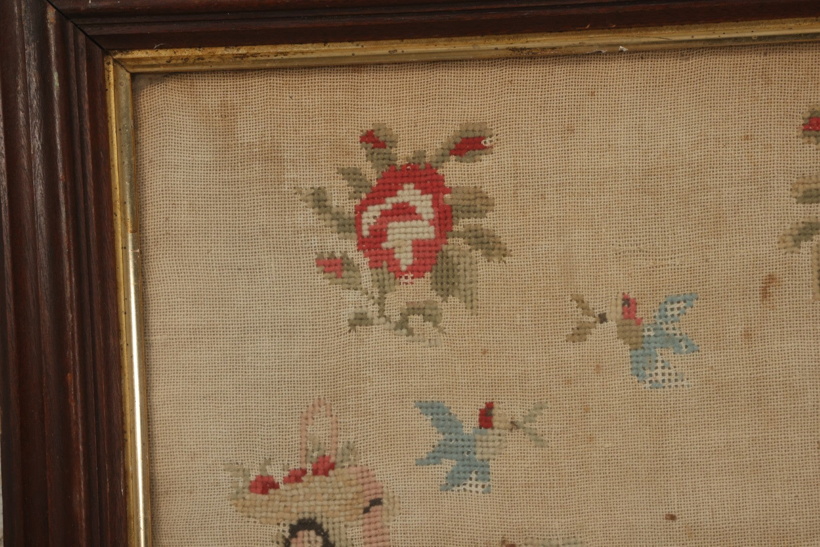 Lot 001 - Antique Mid-19th Century Needlepoint Sampler Of A Girl In A Country Setting, Signed Sarah Sykes (Pictured In Lot 002), 1846, 19-1/2" x 20"