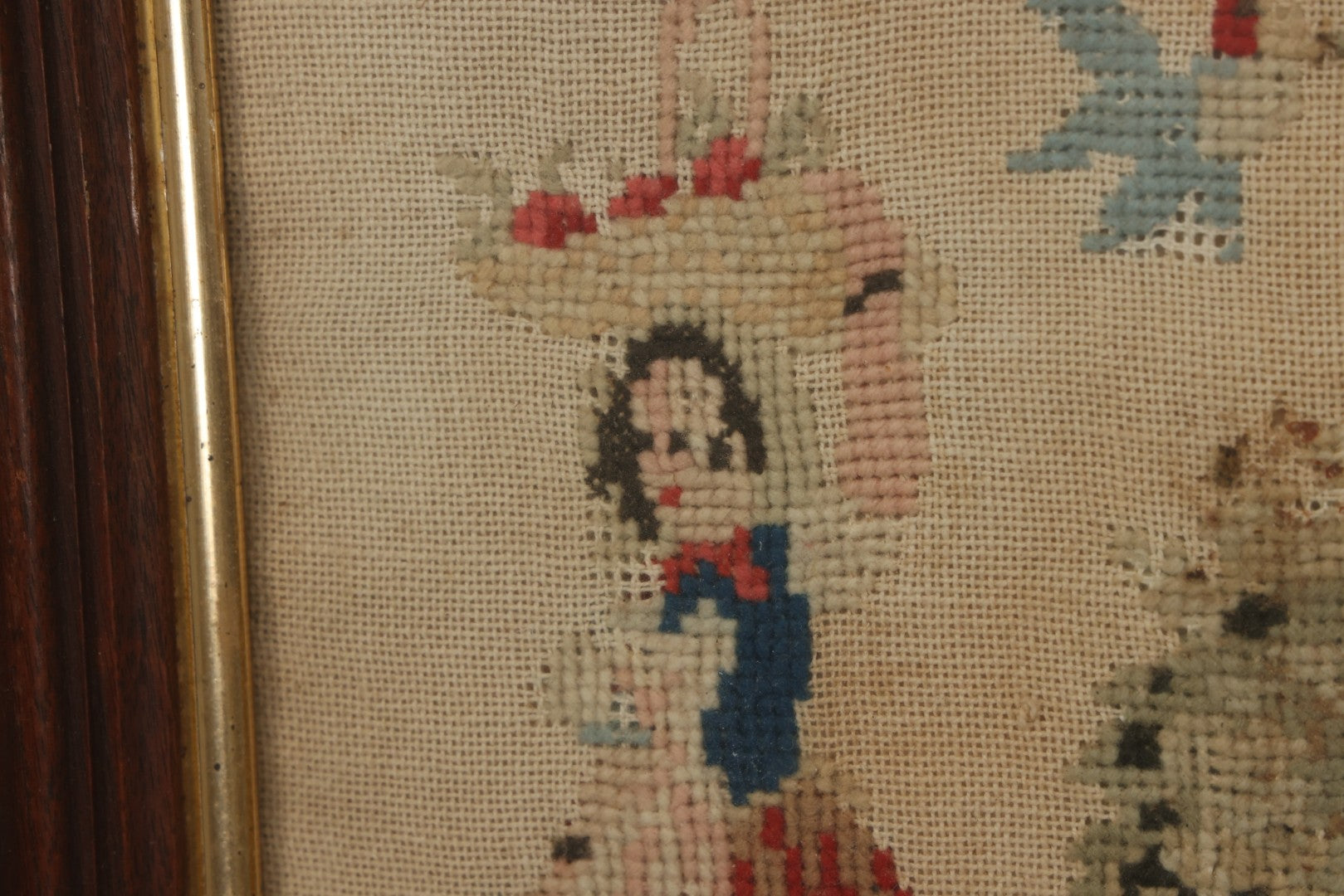 Lot 001 - Antique Mid-19th Century Needlepoint Sampler Of A Girl In A Country Setting, Signed Sarah Sykes (Pictured In Lot 002), 1846, 19-1/2" x 20"