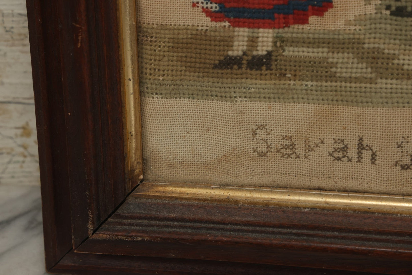 Lot 001 - Antique Mid-19th Century Needlepoint Sampler Of A Girl In A Country Setting, Signed Sarah Sykes (Pictured In Lot 002), 1846, 19-1/2" x 20"