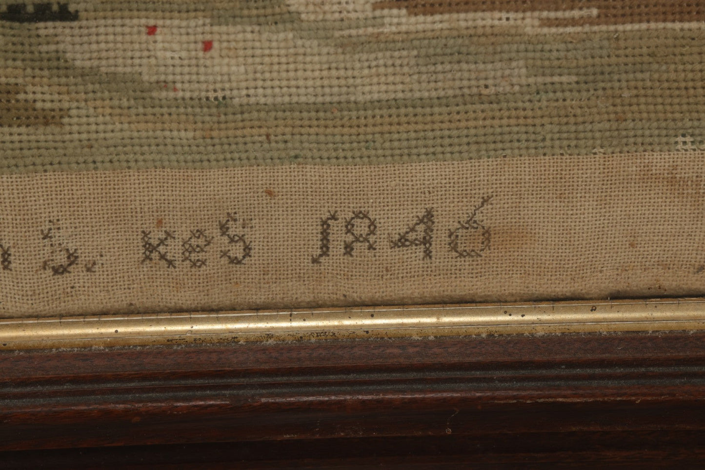 Lot 001 - Antique Mid-19th Century Needlepoint Sampler Of A Girl In A Country Setting, Signed Sarah Sykes (Pictured In Lot 002), 1846, 19-1/2" x 20"