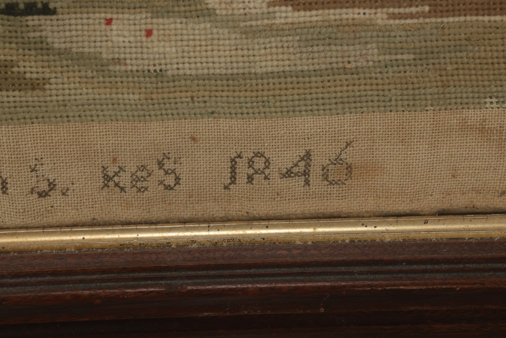 Lot 001 - Antique Mid-19th Century Needlepoint Sampler Of A Girl In A Country Setting, Signed Sarah Sykes (Pictured In Lot 002), 1846, 19-1/2" x 20"