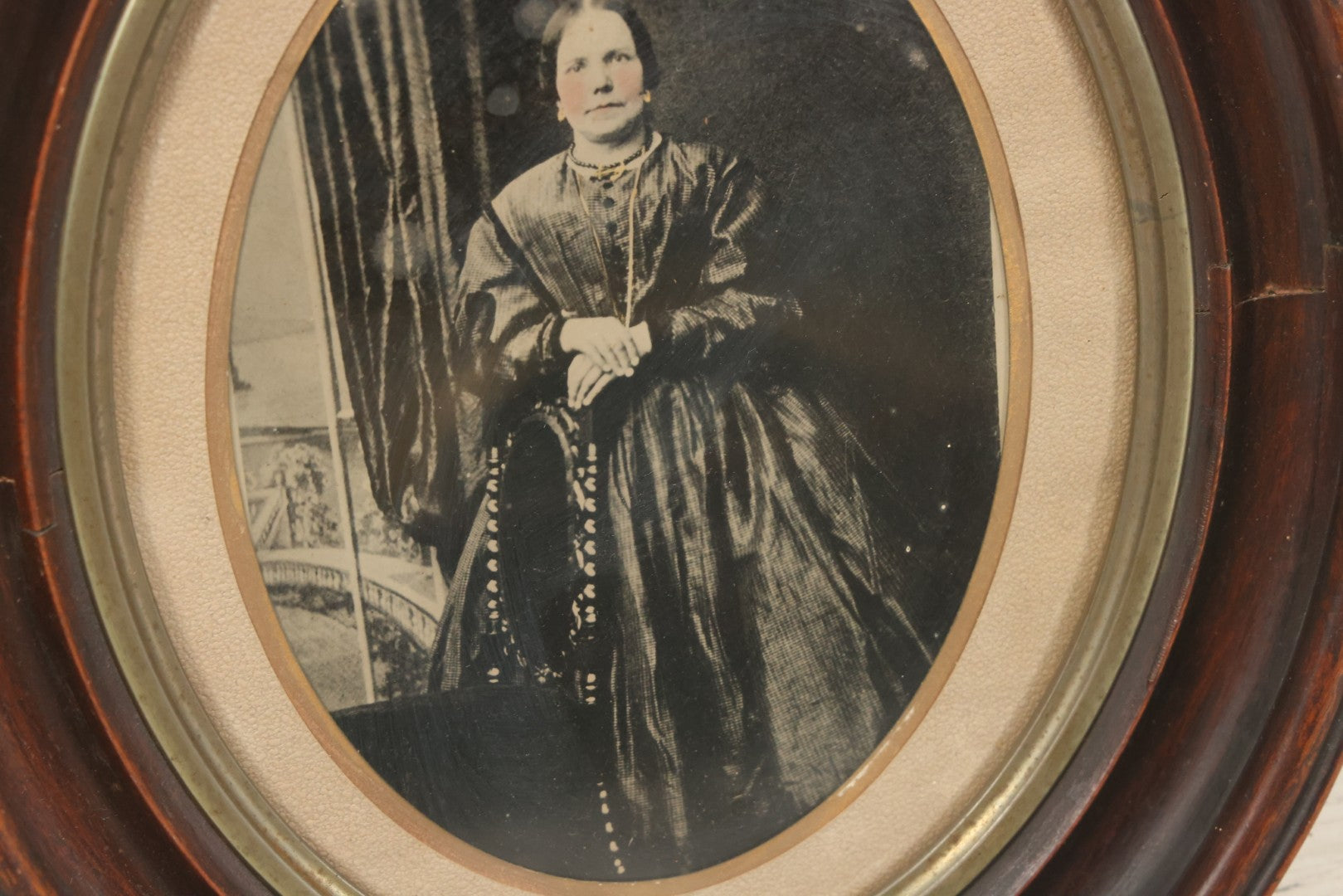 Lot 002 - Antique Full Plate Tintype Of Sarah Sykes (Artist Of Lot 001) In Oval Frame, 11-3/8" x 13-3/8" 