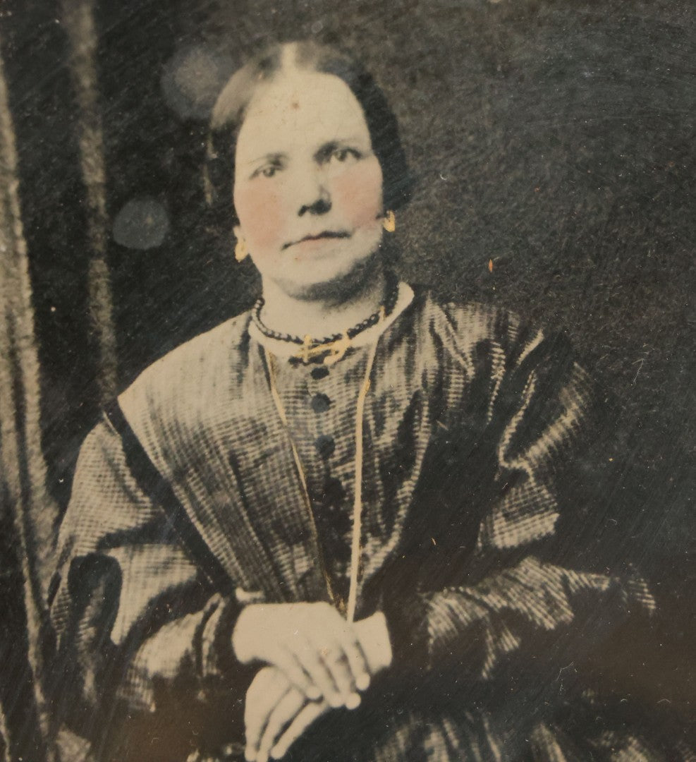 Lot 002 - Antique Full Plate Tintype Of Sarah Sykes (Artist Of Lot 001) In Oval Frame, 11-3/8" x 13-3/8" 