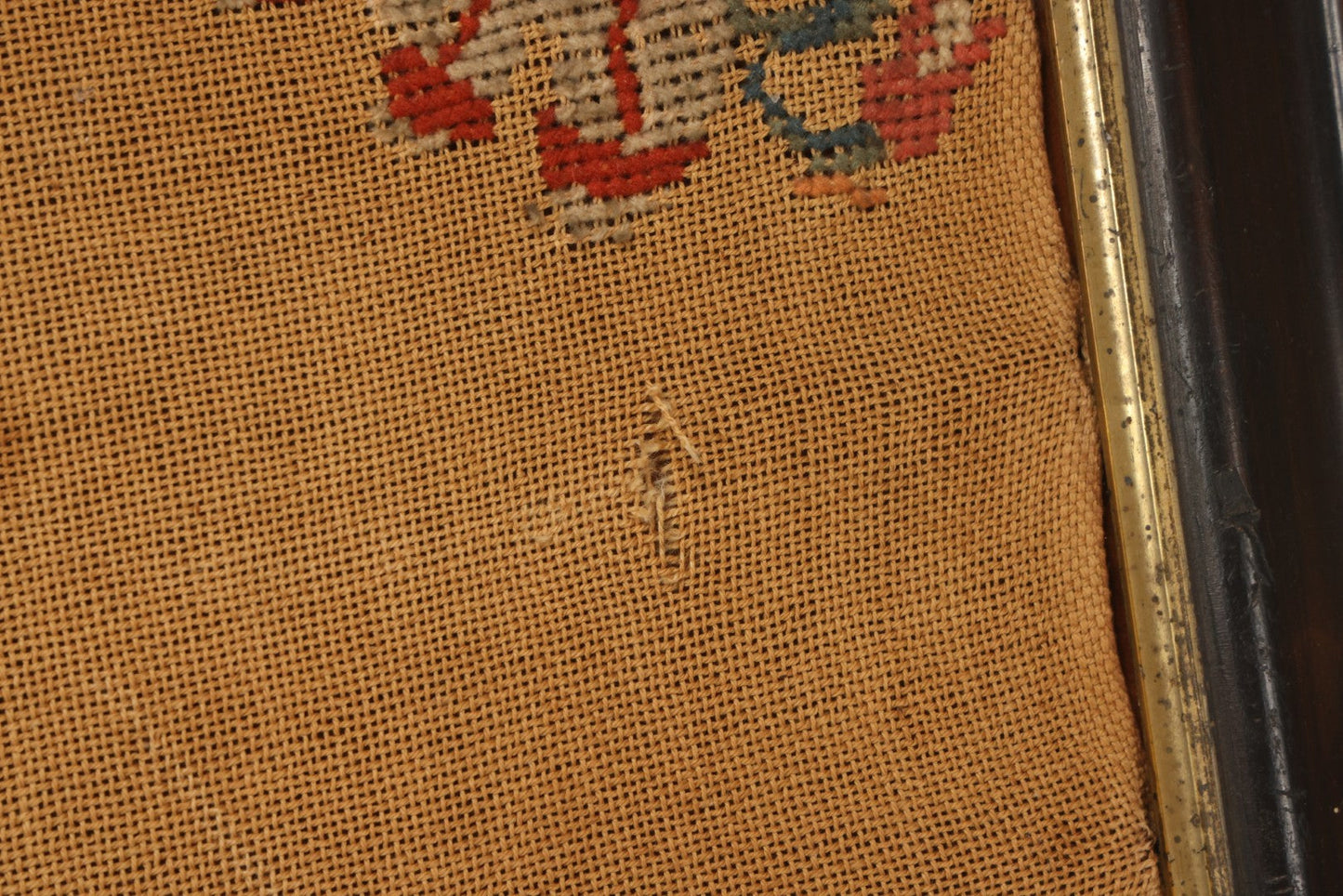 Lot 003 - Large Antique Mid-19th Century Needlepoint Sampler Of A Young Girl In A Pink Dress At Play, Note Wear, Losses, 28-1/4" x 24-1/4"
