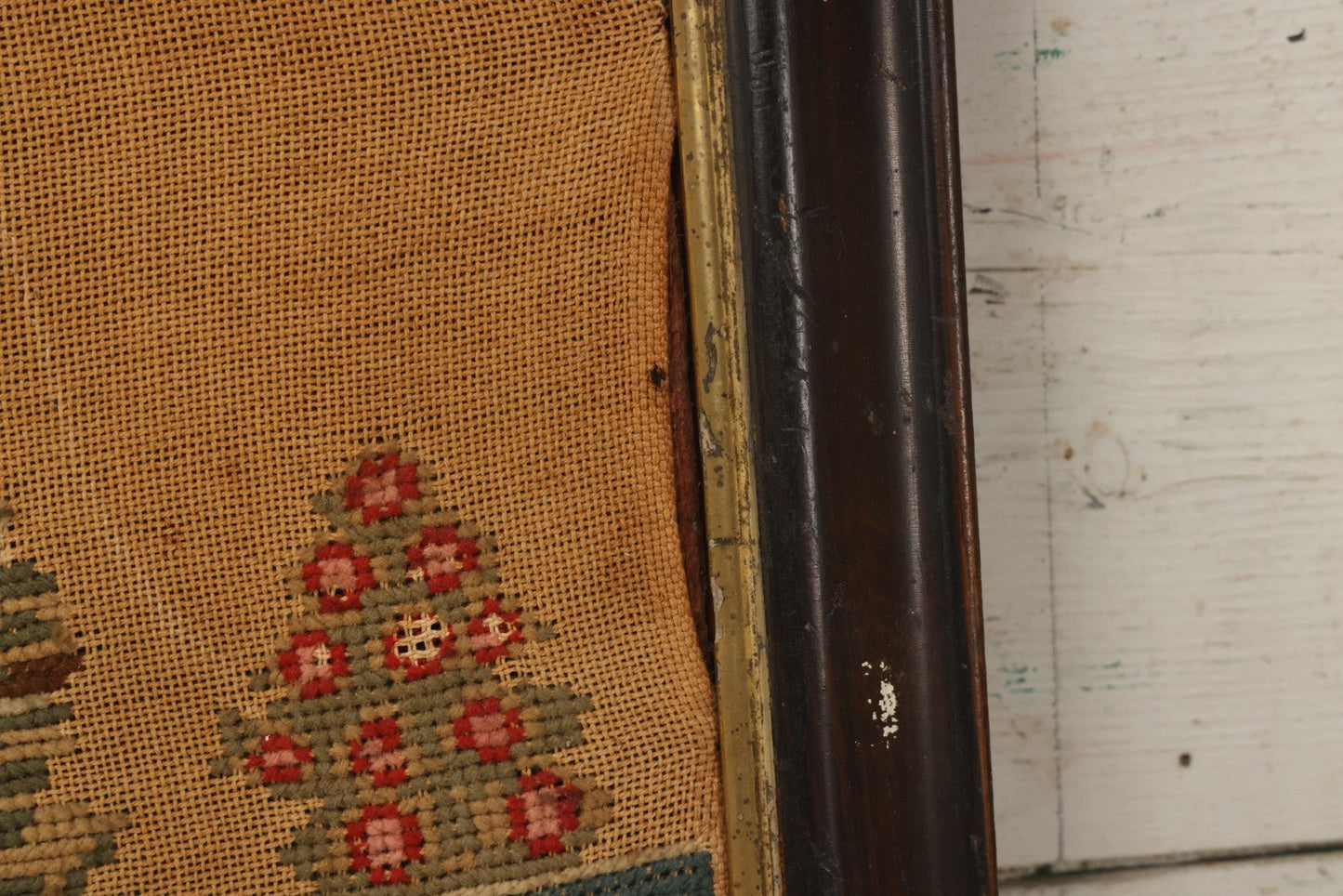 Lot 003 - Large Antique Mid-19th Century Needlepoint Sampler Of A Young Girl In A Pink Dress At Play, Note Wear, Losses, 28-1/4" x 24-1/4"