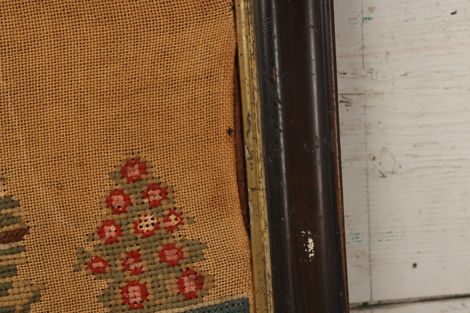 Lot 003 - Large Antique Mid-19th Century Needlepoint Sampler Of A Young Girl In A Pink Dress At Play, Note Wear, Losses, 28-1/4" x 24-1/4"