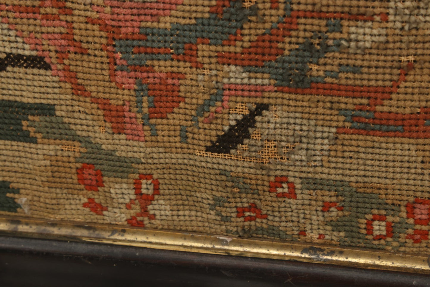 Lot 003 - Large Antique Mid-19th Century Needlepoint Sampler Of A Young Girl In A Pink Dress At Play, Note Wear, Losses, 28-1/4" x 24-1/4"