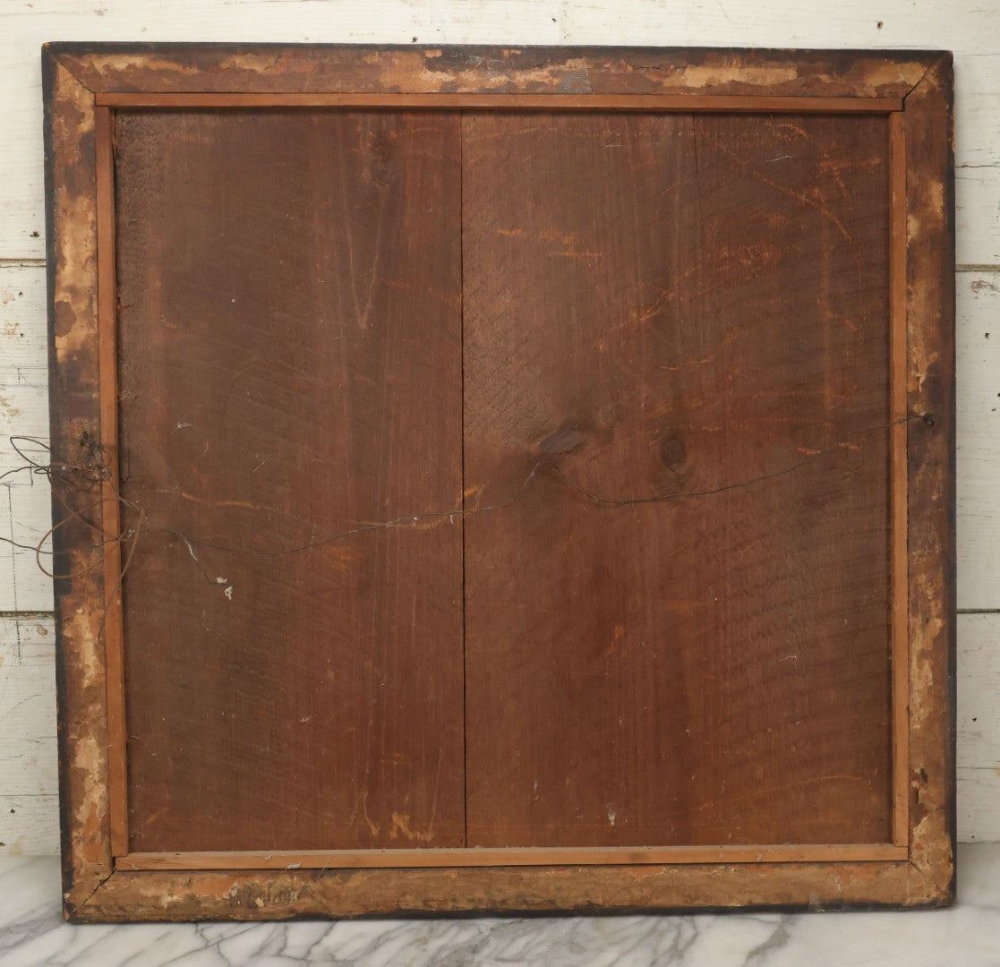 Lot 003 - Large Antique Mid-19th Century Needlepoint Sampler Of A Young Girl In A Pink Dress At Play, Note Wear, Losses, 28-1/4" x 24-1/4"