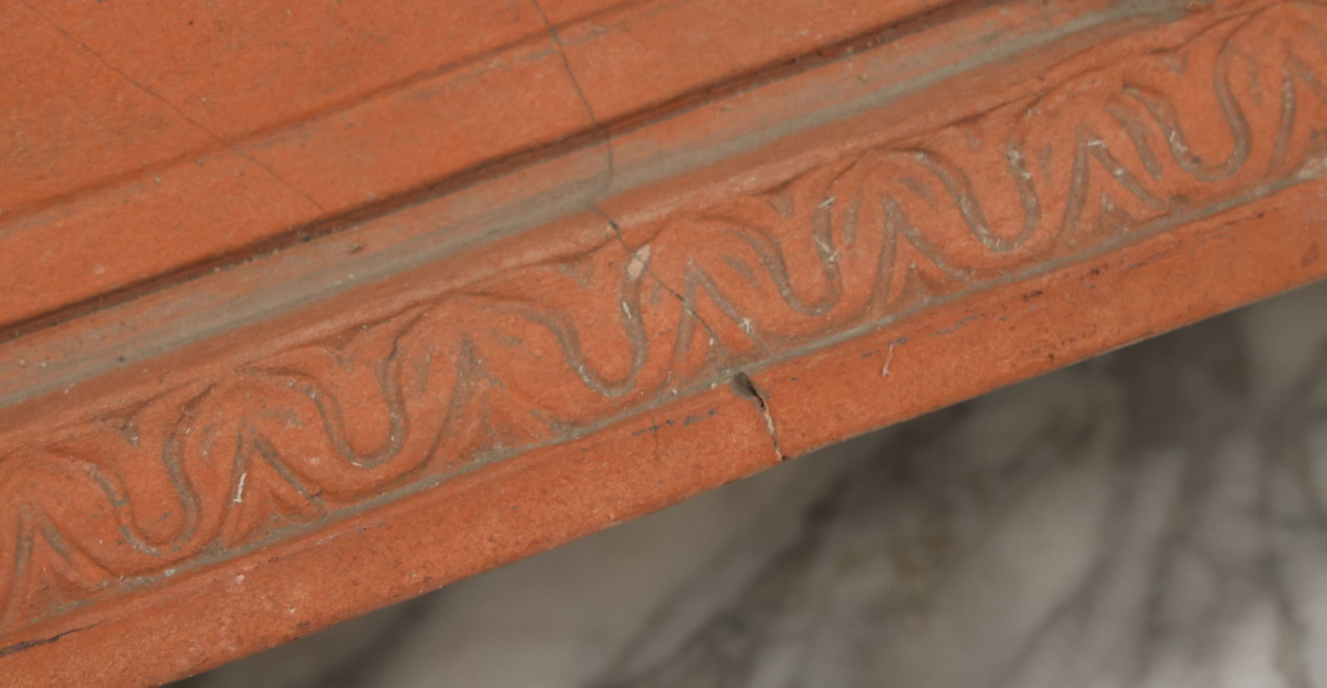 Lot 004 - Vintage Cast Terracotta Relief Family Grave Marker Plaque, Cerruti Family, With Cherubs On Either Side, Including Metal Brackets, Note Repairs, Heavy Damage, 19" x 19-7/8"