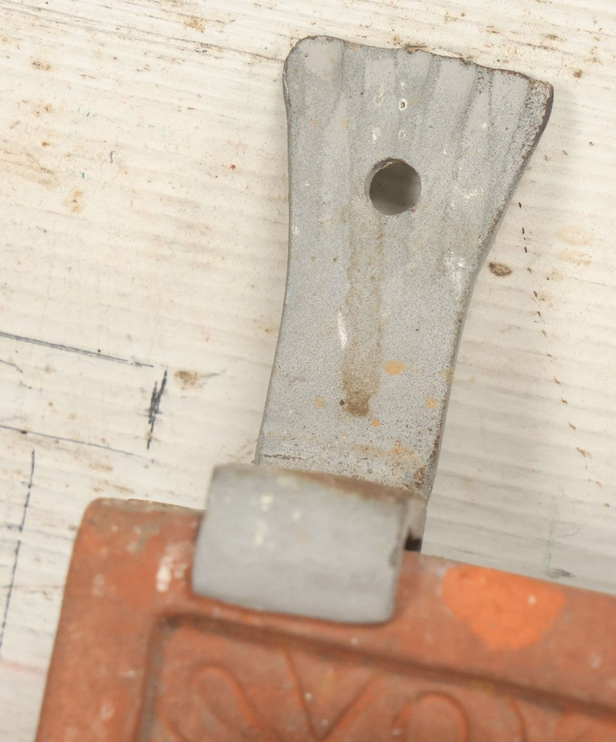 Lot 004 - Vintage Cast Terracotta Relief Family Grave Marker Plaque, Cerruti Family, With Cherubs On Either Side, Including Metal Brackets, Note Repairs, Heavy Damage, 19" x 19-7/8"