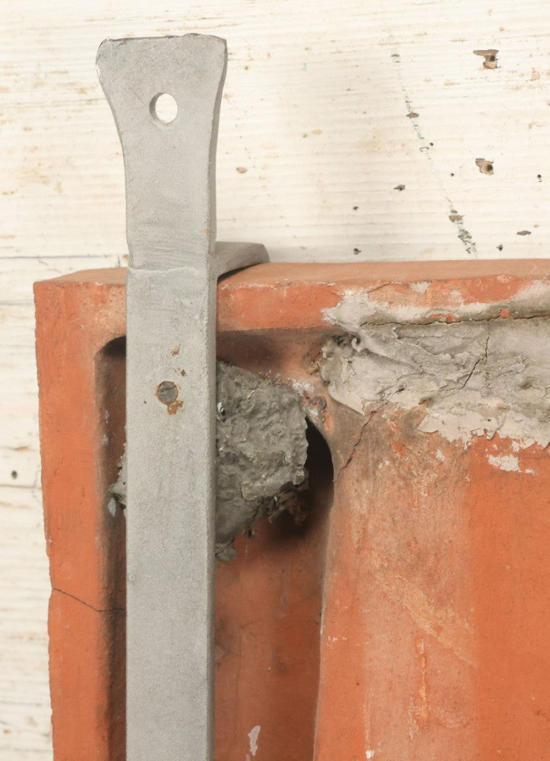 Lot 004 - Vintage Cast Terracotta Relief Family Grave Marker Plaque, Cerruti Family, With Cherubs On Either Side, Including Metal Brackets, Note Repairs, Heavy Damage, 19" x 19-7/8"