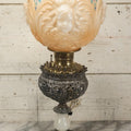 Lot 006 - Antique Victorian Electrified Gone With The Wind Oil Lamp With Ornate Metal Base & Embossed Cherub Glass Globe, Note Cracks, Repairs To Globe, Working Condition, Approximately 26" Overall Height