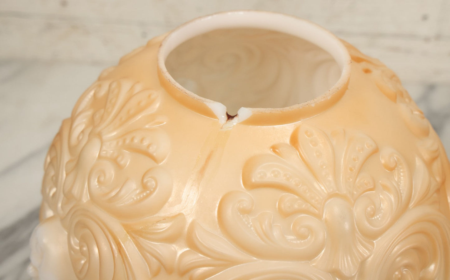 Lot 006 - Antique Victorian Electrified Gone With The Wind Oil Lamp With Ornate Metal Base & Embossed Cherub Glass Globe, Note Cracks, Repairs To Globe, Working Condition, Approximately 26" Overall Height