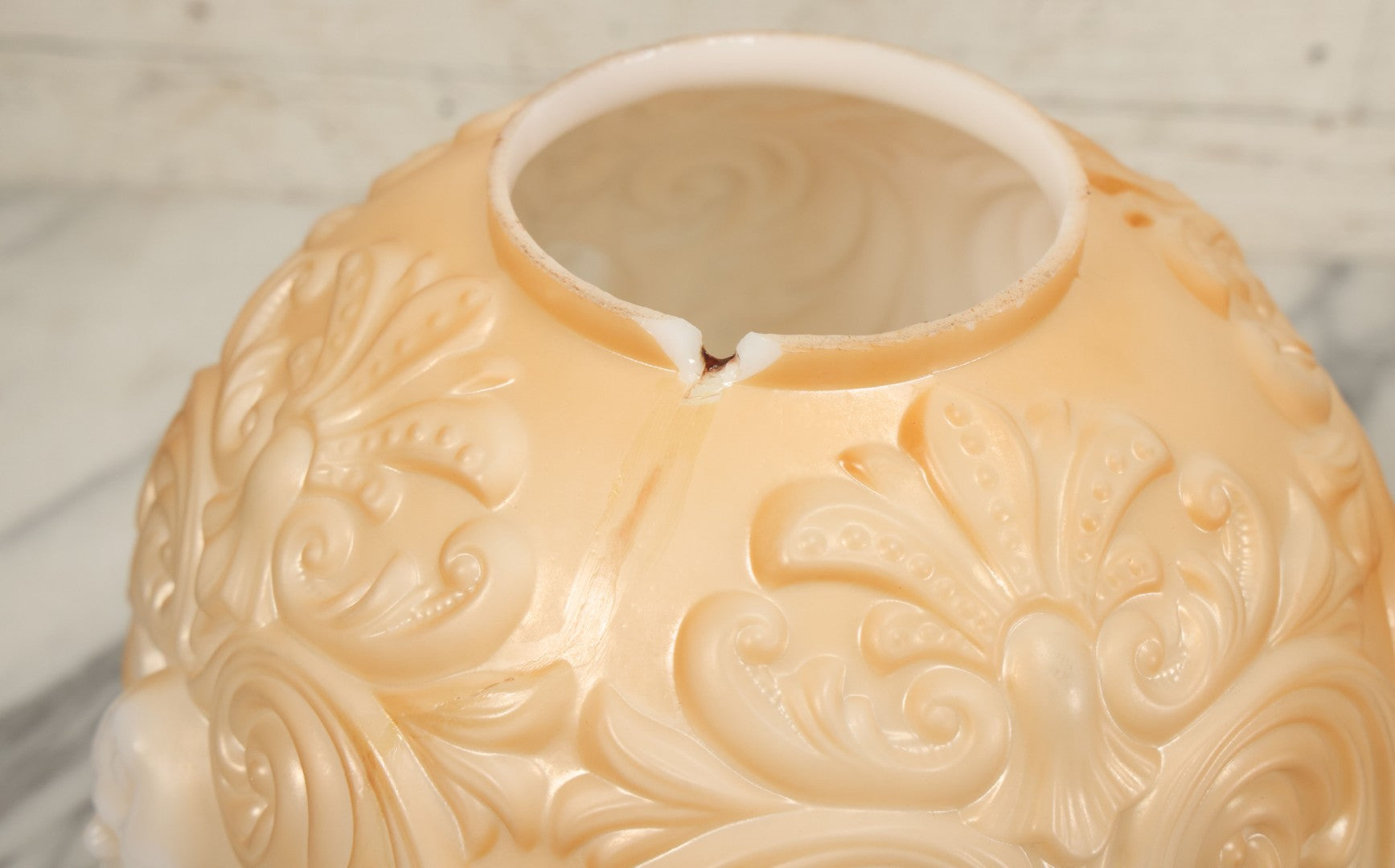 Lot 006 - Antique Victorian Electrified Gone With The Wind Oil Lamp With Ornate Metal Base & Embossed Cherub Glass Globe, Note Cracks, Repairs To Globe, Working Condition, Approximately 26" Overall Height