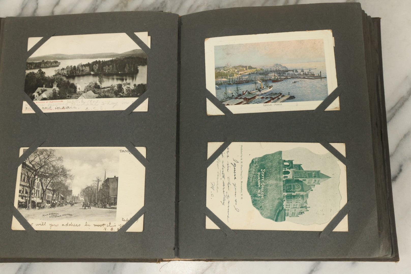 Lot 118 - Large Antique Postcard Album With 125+ Antique Postcards, Mostly Relating To Locations, Landmarks, Including Old Orchard Beach, Maine, Dartmouth College, New Hampshire, Other New England Scenes, All Postcards Pictured