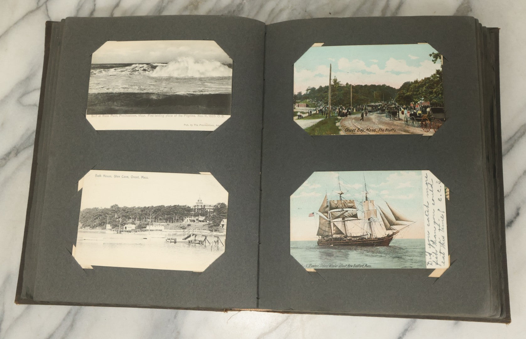 Lot 118 - Large Antique Postcard Album With 125+ Antique Postcards, Mostly Relating To Locations, Landmarks, Including Old Orchard Beach, Maine, Dartmouth College, New Hampshire, Other New England Scenes, All Postcards Pictured