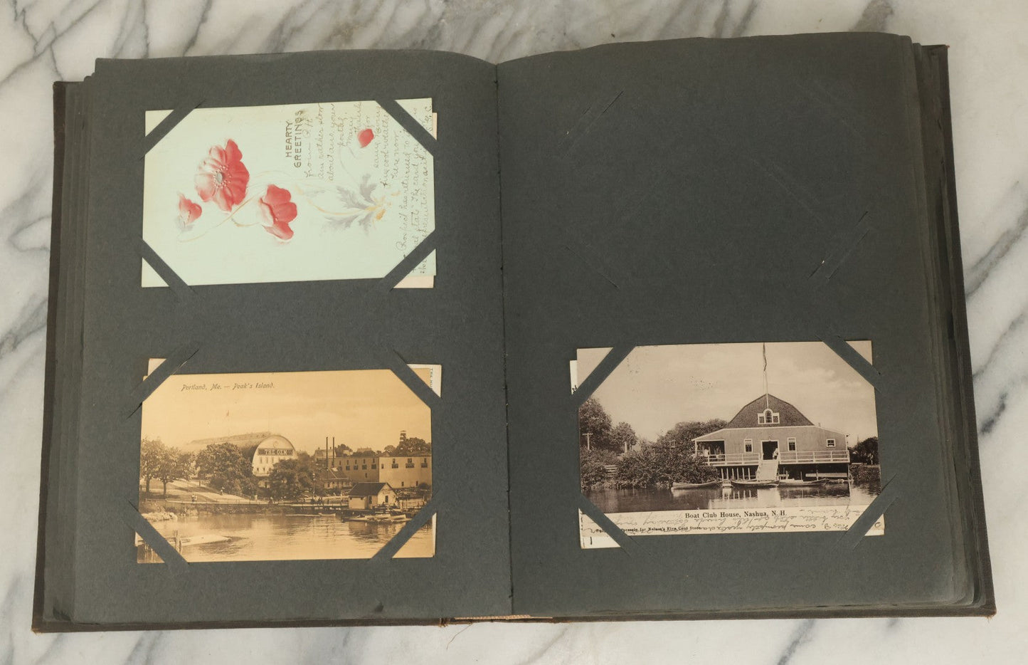 Lot 118 - Large Antique Postcard Album With 125+ Antique Postcards, Mostly Relating To Locations, Landmarks, Including Old Orchard Beach, Maine, Dartmouth College, New Hampshire, Other New England Scenes, All Postcards Pictured