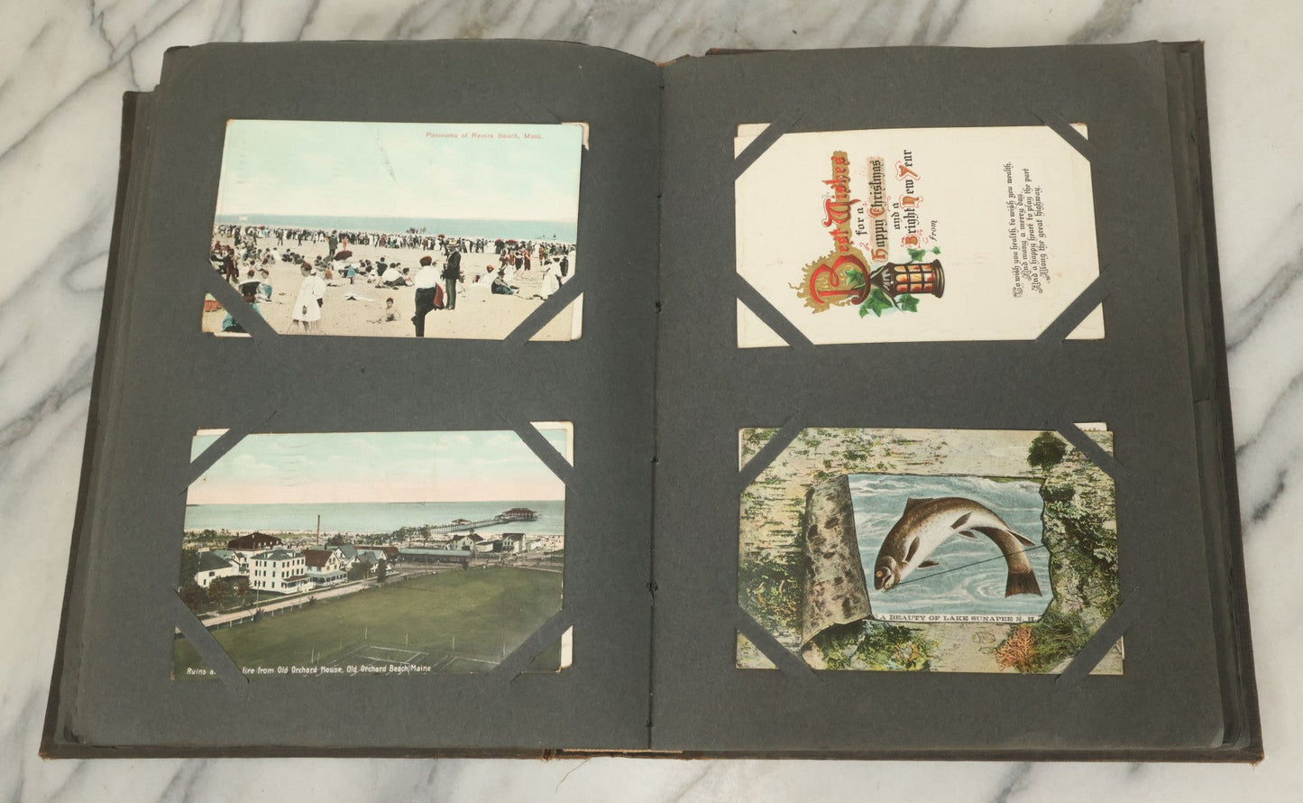 Lot 118 - Large Antique Postcard Album With 125+ Antique Postcards, Mostly Relating To Locations, Landmarks, Including Old Orchard Beach, Maine, Dartmouth College, New Hampshire, Other New England Scenes, All Postcards Pictured